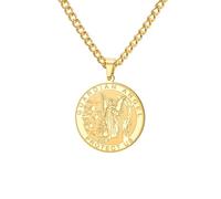 TEAMER Collana Angelo Custode Il nostro ciondolo a medaglia religiosa rotonda con angelo custode Gioiello di protezione spirituale e ricordo per donne e uomini (Oro)