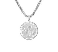 TEAMER Collana Angelo Custode Il nostro ciondolo con medaglia religiosa a forma di angelo custode Gioielli per protezione fede e forza per uomo e donna (Argento)