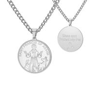 TEAMER Collana Cattolica di San Francesco d'Assisi Ciondolo del Santo Patrono degli Animali e della Natura Medaglia di Benedizione per la Protezione degli Animali Domestici di Francesco (Argento)