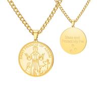 TEAMER Collana Cattolica di San Francesco d'Assisi Ciondolo del Santo Patrono degli Animali e della Natura Medaglia di Benedizione per la Protezione degli Animali Domestici di Francesco (Oro)
