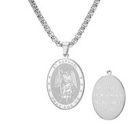 TEAMER Collana con ciondolo di San Raffaello Arcangelo della guarigione e della protezione Collana di San Raffaello Amuleto Gioielli religiosi per gli uomini, 20*26mm, Acciaio inossidabile, Non pietra