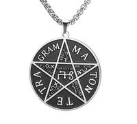 TEAMER Collana con Pentagramma di Salomone Ciondolo Tetragrammaton Gioiello con Amuleto Magico dei Sigilli di Re Salomone per Uomo e Donna (Argento)