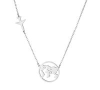 TEAMER Collana di moda Mappa del mondo Ciondolo mappa del mondo aereo Acciaio inossidabile terra viaggiatore laurea gioielli per le donne uomini (Argento)