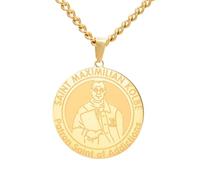 TEAMER Collana di San Massimiliano Kolbe Ciondolo del Santo Patrono delle Dipendenze Gioiello Amuleto in Acciaio Inossidabile Ispirato alla Fede Cattolica per Uomo e Donna (Oro)