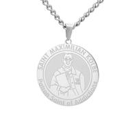 TEAMER Collana di San Massimiliano Kolbe Ciondolo del Santo Patrono delle Dipendenze Gioiello Amuleto in Acciaio Inossidabile Ispirato alla Fede Cattolica per Uomo e Donna (Argento)