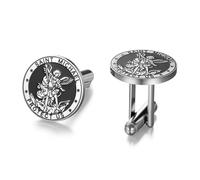 TEAMER Gemelli San Michele in acciaio inox gemelli San Michele The Great Protector Arcangelo amuleto gioielli religiosi da uomo, 18*18mm, Acciaio inossidabile, Nessuna pietra preziosa