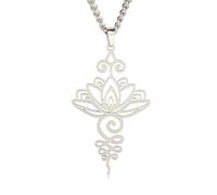 TEAMER Lotus Collana in acciaio inox Fiore della vita Collana Ciondolo Gioielli per donne adolescenti ragazze (Stile 1 - Argento)