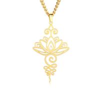 TEAMER Lotus Collana in acciaio inox Fiore della vita Collana Yoga Meditazione Ciondolo Gioielli ispirazionali per donne adolescenti ragazze (Stile 1 - Oro)