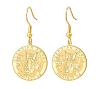 TEAMER Orecchini Angelo Custode Ciondolo medaglia religiosa rotonda Angelo Custode Gioielli protezione fede e forza per donne (Oro)