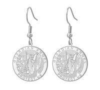 TEAMER Orecchini Angelo Custode Ciondolo medaglia religiosa rotonda Angelo Custode Gioielli protezione fede e forza per donne (Argento)