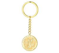 TEAMER Portachiavi Angelo Custode Ciondolo medaglia religiosa rotonda con angelo custode Gioiello amuleto fede e forza per uomo e donna (Oro)