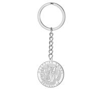 TEAMER Portachiavi Angelo Custode Ciondolo medaglia religiosa rotonda con angelo custode Gioiello amuleto fede e forza per uomo e donna (Argento)