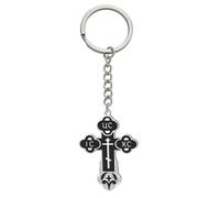 TEAMER Portachiavi con croce russa ortodossa crocifisso Chiesa orientale portachiavi religioso cristiano preghiera gioielli per uomini donne, Nero Argento, 25*33.5mm
