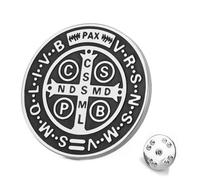 TEAMER Spilla di San Benedetto Spilla di San Benedetto in acciaio inossidabile Gioielli di preghiera della croce di Gesù amuleto religioso della forza e della pace per uomini e donne (Argento)