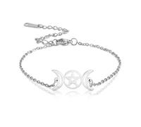 TEAMER Tripla Luna Dea catena Bracciale Pentagramma Cera Corda Bracciale in acciaio inox Pentacolo Pentagramma Wiccan Charm Strega Gioielli per le donne (Dea della tripla luna - Argento)