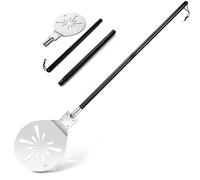 TEAMFAR Pala per pizza, 22,8 x 25,8 x 112 cm, in acciaio inox perforato, per pizza, rotonda, grande superficie e manico rimovibile per una facile scorrevolezza su pietra per pizza, lavabile in