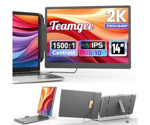 Teamgee 14" 2K Monitor Portatile per Laptop, 2160x1440P IPS 16:10 Doppio Schermo PC Portatile per Laptop 13'' a 17" USB A e HDMI Plug & Play per Mac Windows Chrome PS5