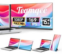 Teamgee Estensore per schermo portatile da 15,6", sottile e leggero, monitor portatile per laptop, Full HD IPS, supporto girevole a 360°, staccabile, USB-C Plug & Play, illuminazione RGB, cornici