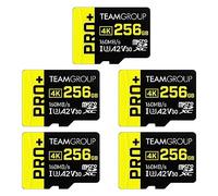 TEAMGROUP Scheda A2 Pro Plus da 256 GB, confezione da 5 micro SDXC UHS-I U3 A2 V30, R/W fino a 160/110 MB/s per Nintendo Switch, dispositivi di gioco, tablet, smartphone, riprese 4K, con adattatore