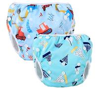 Teamoy 2pcs Baby Nappy riutilizzabile pannolino da nuoto, costume piscina neonato Lavabili per 0-3 Anni, Tool Car + Blue Sailboat