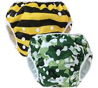 Teamoy 2pcs Baby Nappy riutilizzabile pannolino da nuoto, costume piscina neonato Lavabili per 0-3 Anni (Camouflage+ Bees)