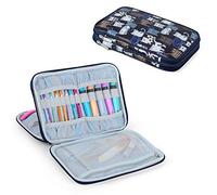 Teamoy Custodia Impermeabile Organizzatore Cerniera per Crochet Ganci e Accessori, Cats Blue(No Accessori Inclusi)