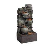 Teamson Home 4 Livelli Cascata Pietra Grigia LED Fontana da Giardino | 4 Livelli, Cascata