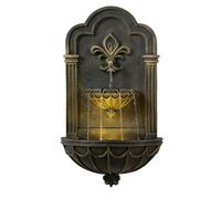 Teamson Home Fleur-de-Lis - Fontana da parete per esterni, 80 cm, con illuminazione a LED integrata e finitura decorativa in oro nero