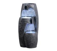 Teamson Home Fontana da giardino a 3 livelli moderna con cascata luci LED effetto pietra in poliresina nera compatta per esterno terrazzo o balcone