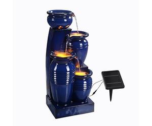 Teamson Home Fontana d'Acqua Solare a Energia Solare a 4 Livelli a Cascata con Luci a LED per Giardini, Paesaggi, Patii, Balconi, Prati, Blu Navy