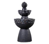 Teamson Home Fontana zen da giardino a 3 livelli con flusso d’acqua effetto pietra in poliresina grigio scuro resistente per terrazza o esterni
