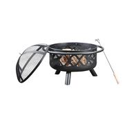 Teamson Home Large Garden Outdoor Round Wood Burning Fire Pit, Chimenea di mobili per esterni, riscaldatore di fuoco, ciotola antincendio del bruciatore in metallo con coperchio e poker