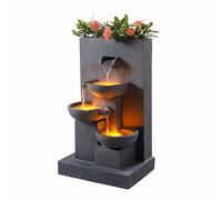 Teamson Home Teamson Home - Fontana d'acqua esterna con fioriera da 29,13 pollici con luci a LED, grigio opaco