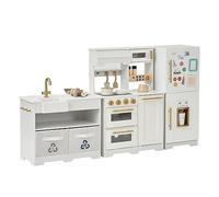 Teamson Kids, Cucina Giocattolo, Little Chef Atlanta, MDF e Non-tessuto, 154,3x33x87,3 cm, Bianco e Oro, Modulare 3 Pezzi, 17 Accessori, da 3 Anni, 27,9 kg