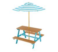 Teamson Kids Dakota Tavolo da picnic in legno con ombrellone blu