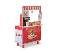 Teamson Kids Hamburgeria Flip & Fry rossa in legno con griglia, friggitrice, distributore bevande e 29 accessori, stimola creatività e socialità
