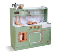 Teamson Kids Little Chef St. Louis - Cucina da gioco in legno retrò per bambini, set da cucina verde con macchina per il ghiaccio, paraschizzi e 15 accessori, giocattolo per bambini dai 3 anni in su