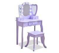 Teamson Kids Toeletta a Cuore, Mobile da Trucco per Bambini, Design con Specchio Triplo LED, MDF, Viola, 65,1 x 33,1 x 100,1 cm, 3 Cassetti, 11,6 kg