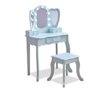 Teamson Kids Toeletta per Bambini, Design a Cuore, MDF, Azzurro Chiaro, 65,1 x 33,1 x 100,1 cm, con 3 Cassetti, Specchio Triplo LED, Sgabello Incluso, 11,6 kg