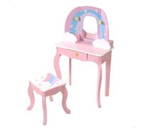Teamson WOOMAX Kids 85397 - Set da toeletta per bambini con sgabello e specchio, in legno, per ragazze