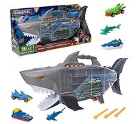 Teamsterz Beast Machines Squalo Transporter | Luce & Suono con auto giocattolo, barche e figure di squalo | Spara squalo con razzi | Personaggi giocattolo per bambini | Dai 3 anni in su