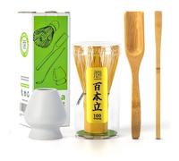 TEANAGOO 4 Pezzi Kit Matcha,frusta per Matcha (Chasen), misurino tradizionale (Chashaku), cucchiaio da tè, supporto per frusta bianco opaco,I3, il set perfetto per