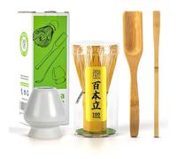 TEANAGOO 4 Pezzi Kit Matcha,frusta per Matcha (Chasen), misurino tradizionale (Chashaku), cucchiaio da tè, supporto per frusta bianco opaco,I3, il set perfetto per