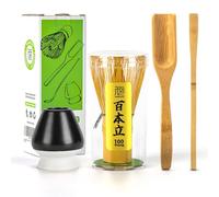 TEANAGOO 4 Pezzi Kit Matcha, frusta per Matcha (Chasen), misurino tradizionale (Chashaku), cucchiaio da tè, porta frusta nero opaco, I4, il set perfetto per preparare