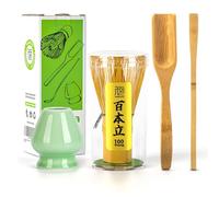TEANAGOO 4 Pezzi Kit Matcha, frusta per Matcha (Chasen), paletta di bambù (Chashaku), cucchiaio da tè, porta frusta in celadon verde, TG-I1, il set perfetto per