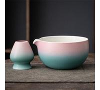TEANAGOO Ciotola Matcha in ceramica giapponese con supporto per frusta, 18 OZ.K11, verde rosa sfumato, ciotola per tè Matcha Chawan, ciotola in ceramica Matcha, ciotole per tè Matcha, ciotola Matcha