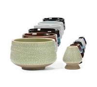 TEANAGOO EMB-6 Japan Matcha Bowl in Porcellana e Matcha Whisk (Chasen) Set di Supporti per imballaggio, 18OZ / 510 ML, Verde Chiaro Opaco con Cucitura Nera, 2 Pezzi/scatole.…