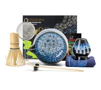 TEANAGOO MATCHA KIT 7 pezzi, Matcha Cerimoniale, kit Junware blu, set da tè matcha per preparare la colazione/latte, ciotola in ceramica (chawan) con beccuccio e frusta