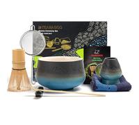 TEANAGOO MATCHA KIT (7pcs) Matcha Whisk Mtacha Kit Matcha Bowl with Pouring Spout Bamboo Matcha Whisk (chasen) Scoop (chashaku) Whisk Holder. N23, Gradient Navy, Tè verde Matcha
