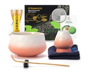 TEANAGOO MATCHA KIT, Matcha Set rosa, kit per cerimonia del matcha, set da tè matcha per preparare la colazione/latte, frusta per matcha e ciotola rosa con cucchiaio e setaccio